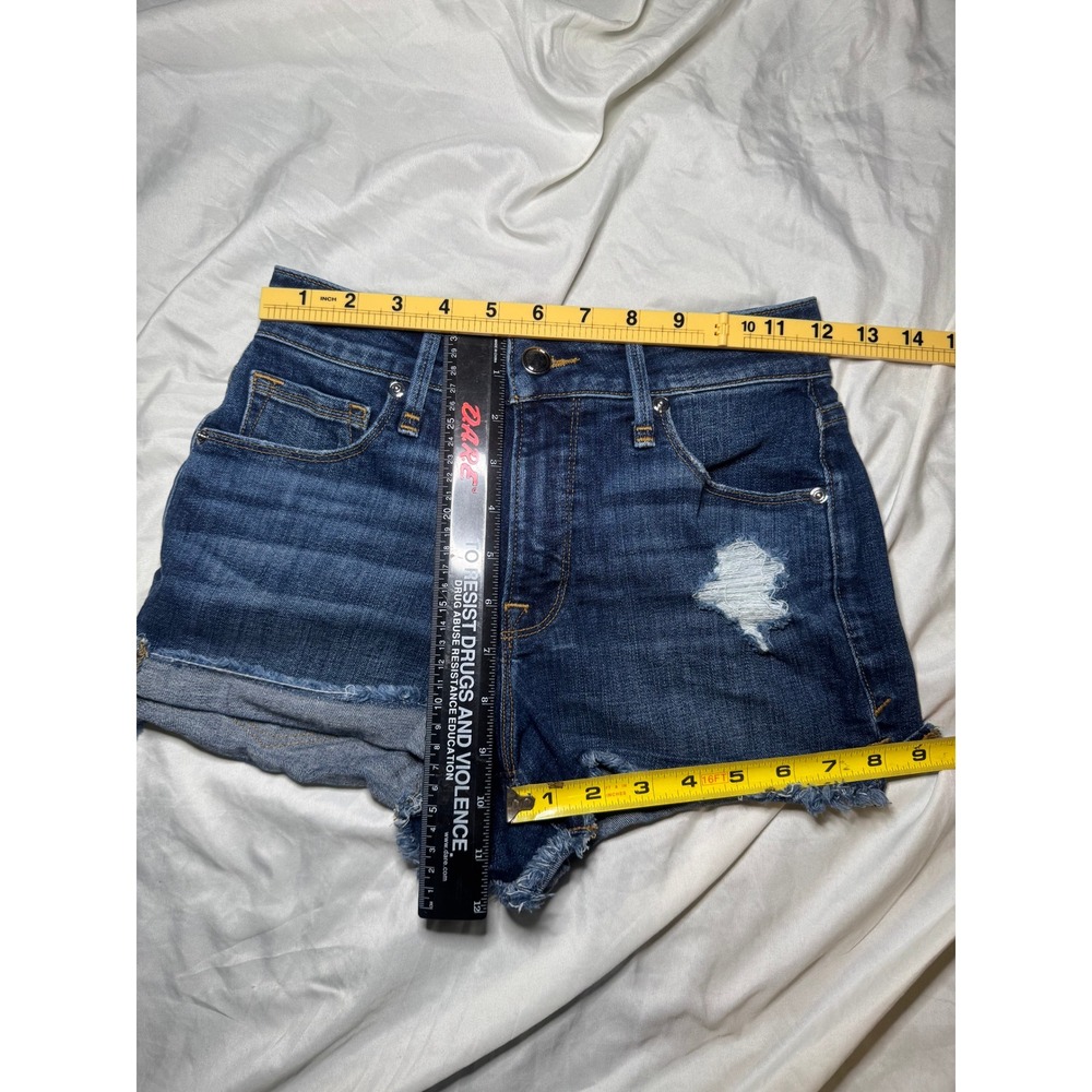 Good American High Rise Denim Shorts Womens 00/24‎ Dark Wash Distressed Cut Off - Picture 3 of 4